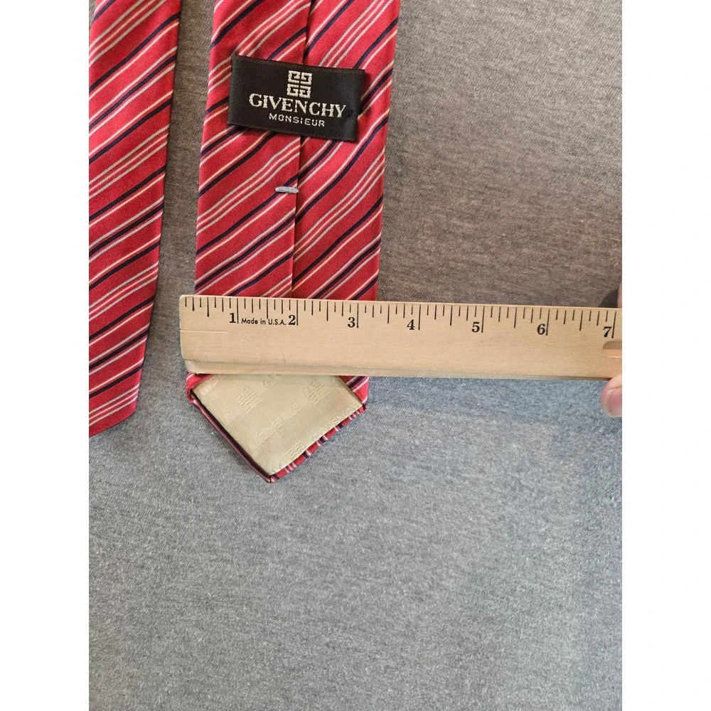 Givenchy Monsieur Silk Tie Mens OS Red White Navy Blue Striped Vintage 90s Italy